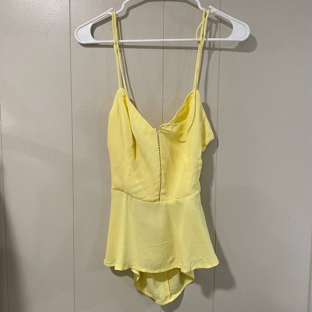Lush Yellow Peplum Cami Top Women’s Large Adjustable Spaghetti Strap Open Back